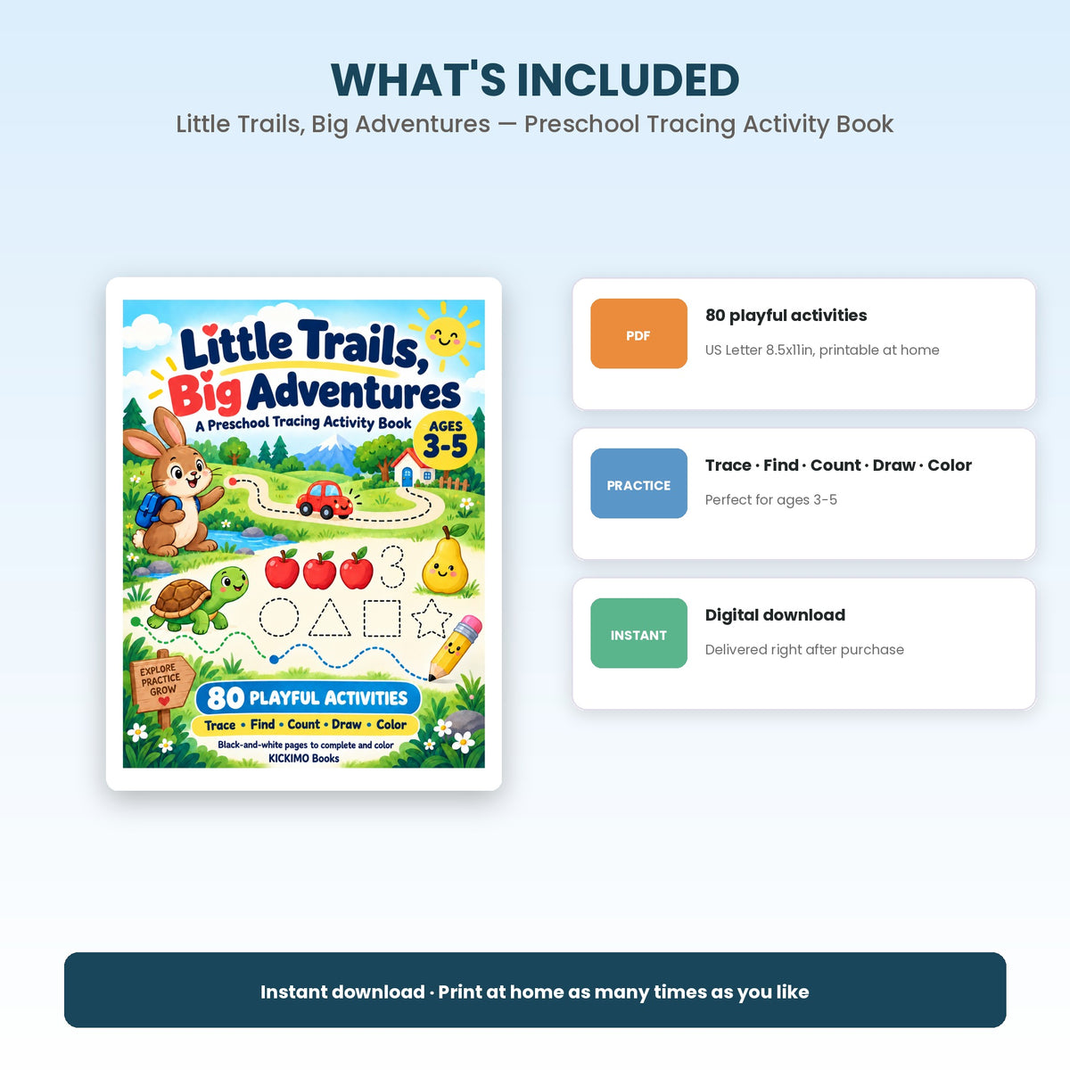 Little Trails, Big Adventures — Printable Preschool Activity Book, Ages 3-5