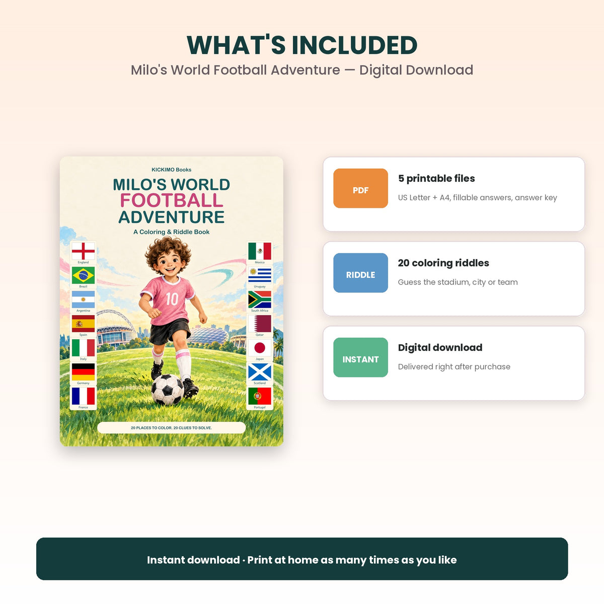 Milo's World Football Adventure — Coloring & Riddle Book (English PDF)